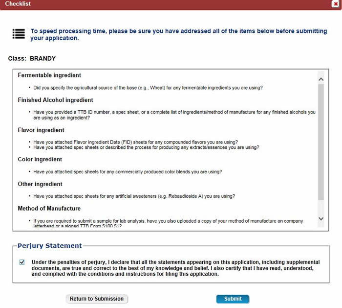 Checklist and Perjury Statement