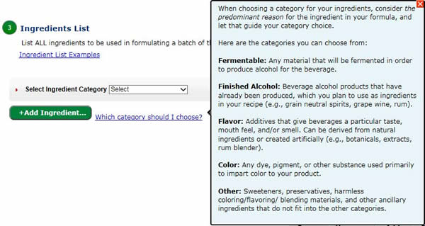 Add Ingredient Button & “Which category should I choose?” Help