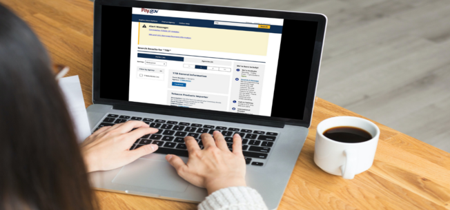Person typing on computer with Pay.gov website displayed