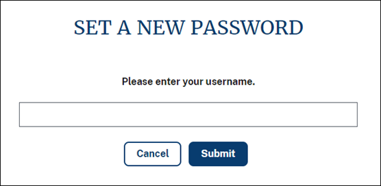 Enter your username, then select “Submit.” (Select “Cancel” to exit the Set Password process.)