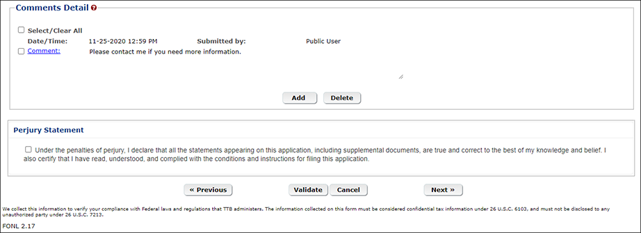 Select the checkbox next to the comment and select the “Delete” button to remove the comment.