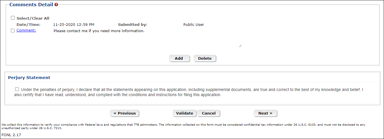 Select the checkbox next to the comment and select the “Delete” button to remove the comment.