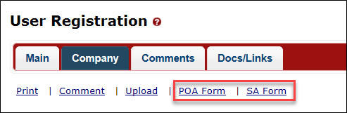 You can download the Power of Attorney form or Signing Authority form from the Action bar (see screen shot below) or use your own form. Completed, signed forms should be scanned and uploaded on the “Docs/Links” tab.