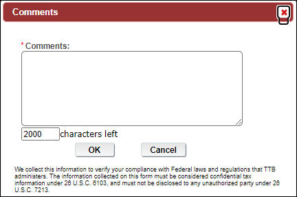 Select “Add” and the Comments modal window will appear. Enter your comments in the available field, then select “OK.”