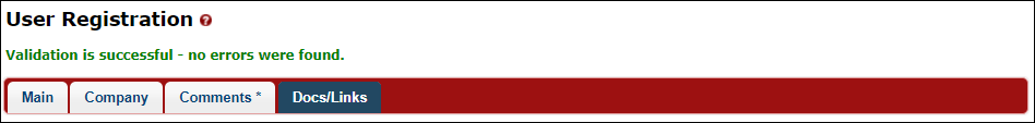 Alternatively, a green message displays indicating no issues were found with the user registration submission. 