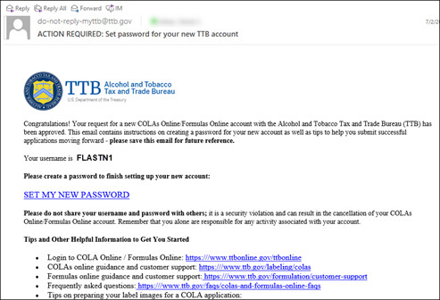 You will receive an email that contains: