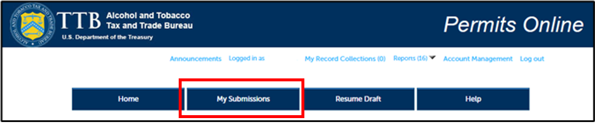 Permit Online Welcome screen with My Submission button highlighted.
