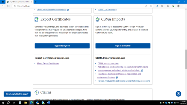 MyTTB Electronic export certificates