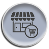 Blue icon with storefront and shopping cart.